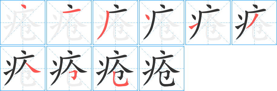 疮字的笔画顺序