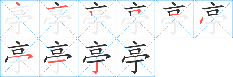 亭字的笔画顺序