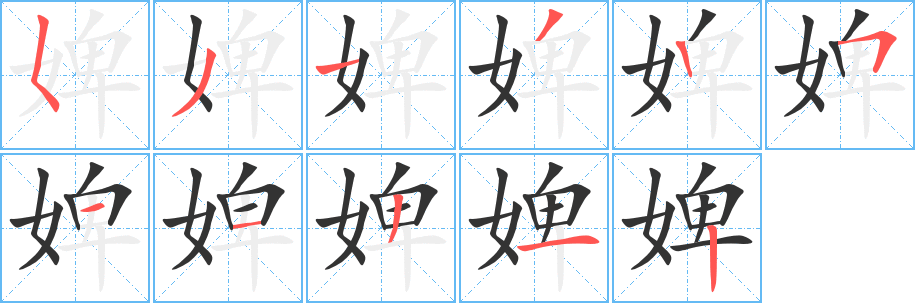 婢字的笔画顺序