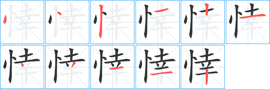 悻字的笔画顺序
