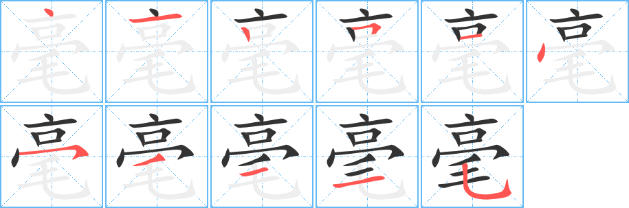 毫字的笔画顺序