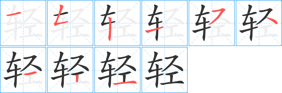 轻字的笔画顺序