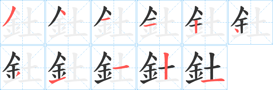 釷字的笔画顺序