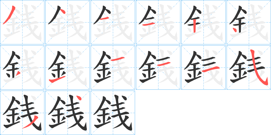 銭字的笔画顺序
