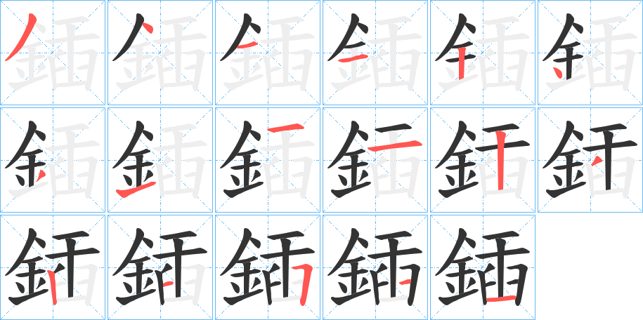 鍤字的笔画顺序